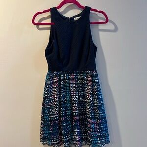 Juniors Speckless Size 3 Sleeveless Navy Blue Dress w/Patterned Bottom Keyhole